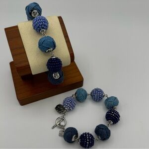 Banana Republic bracelets (2) blue ball silver toggle 8” Retro Disco